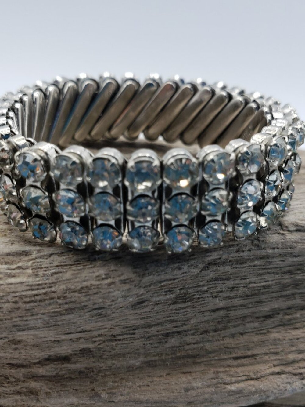 Vintage Clear Rhinestone Stretch Watch Band Bracelet Made in Japan Signed